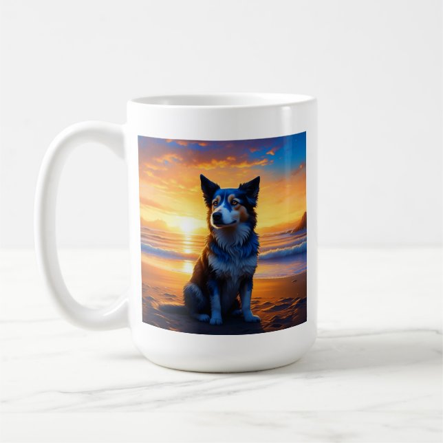 Caneca De Café Cachorro sentado em Ocean Beach no Sunset com cita (Esquerda)