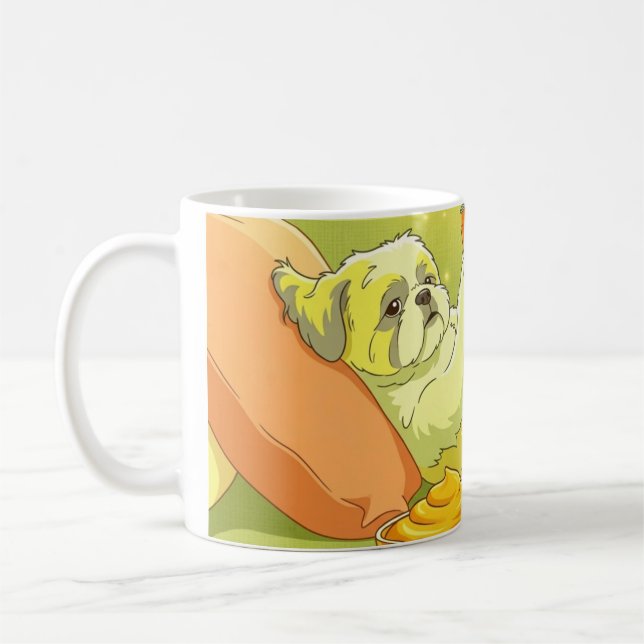 Caneca De Café Cachorro Shih Tzu Engraçado Relaxando no Sofá com  (Esquerda)