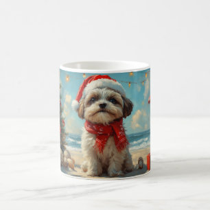 Caneca De Café Cachorro Shih Tzu Natal Praia Vintage