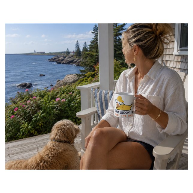 Caneca De Café Cachorro Sorridente e Abanando em Impermeável Amar (Criador carregado)