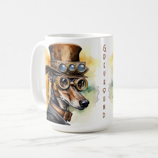 Caneca De Café Cachorro Steampunk Greyhound (Frente Esquerda)