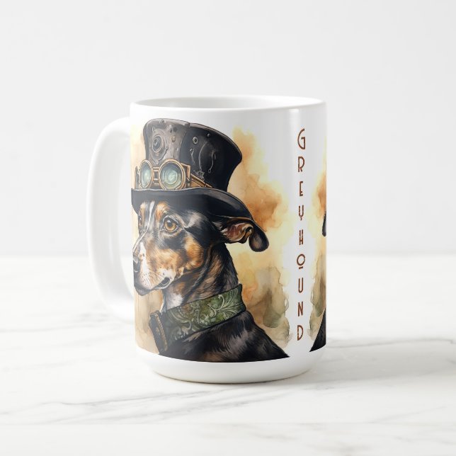 Caneca De Café Cachorro Steampunk Greyhound (Frente Esquerda)