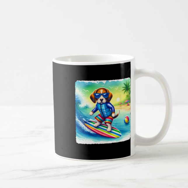 Caneca De Café Cachorro surfando em onda com colete salva-vidas.  (Direita)