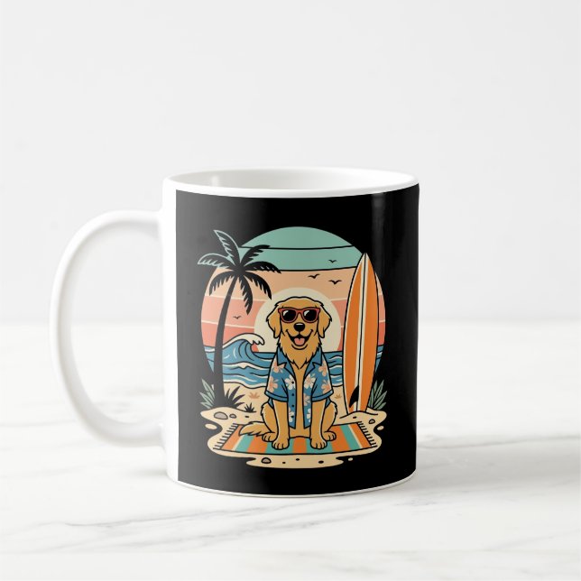 Caneca De Café Cachorro Surfista Retro Praia Verão (Esquerda)