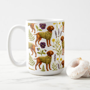 Caneca De Café Cachorro Vizsla em Aquarela com Café de Flores Vin