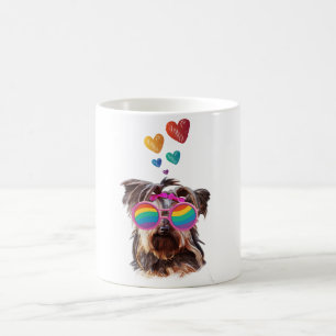 Caneca De Café Cachorro Yorkie com Corações Dia dos Namorados