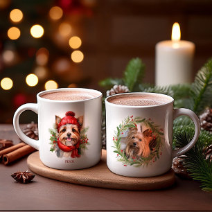 Caneca De Café Cachorro Yorkie de Natal com Aquarela