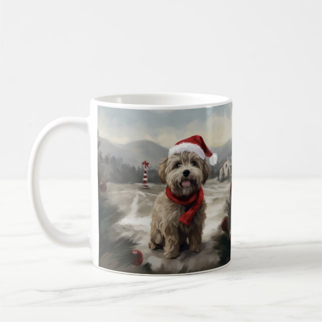 Caneca De Café Cachorro Yorkipoo no Natal da neve (Esquerda)