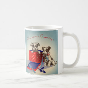 Caneca De Café Cachorros Filhotes Fofos, Saudações de Natal Vinta