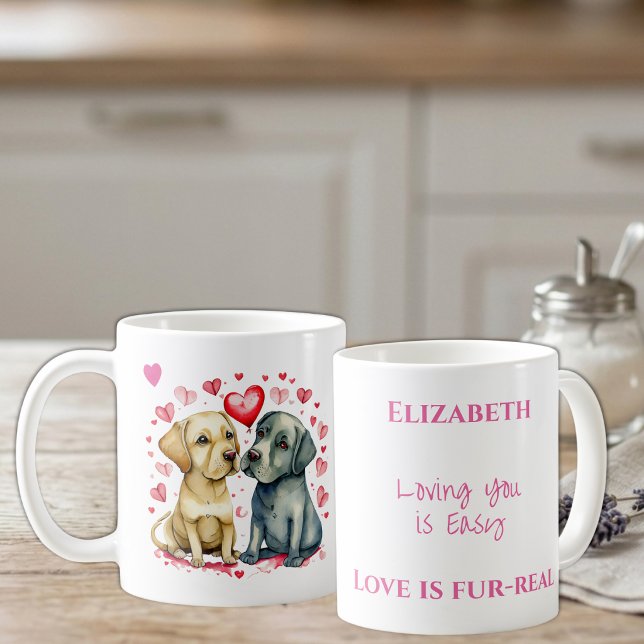 Caneca De Café Cachorros fofos amando você nome personalizado ros (Criador carregado)