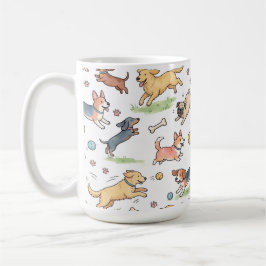 Caneca De Café Cachorros Fofos Brincando em Todo Lugar