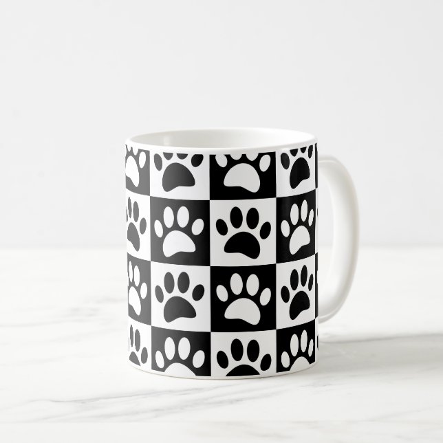 Caneca De Café Cachorros Pretos E Brancos Em Quadrados Personaliz (Frente Esquerda)