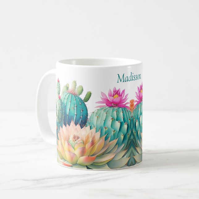 Caneca De Café Cactos E Suculentas Com Nome (Frente Esquerda)