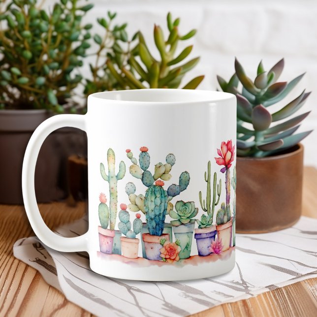 Caneca De Café Cactos E Suculentes Coloridos Potentes (Criador carregado)