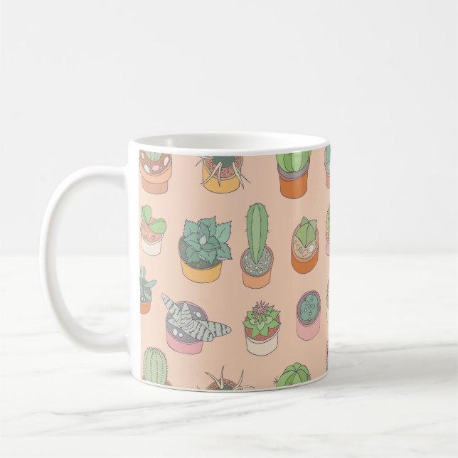 Caneca De Café Cactos em potes, padrão de colheita. (Esquerda)