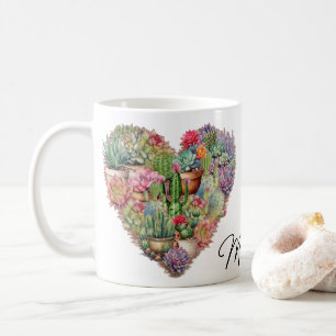Caneca De Café Cactos Em Um Nome De Forma Cardíaca