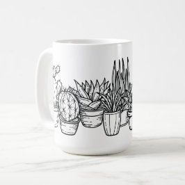 Caneca De Café Cactos em Vasos Mínimos – Botânica Tinta Preta