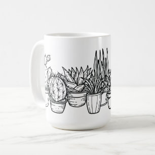 Caneca De Café Cactos em Vasos Mínimos – Botânica Tinta Preta