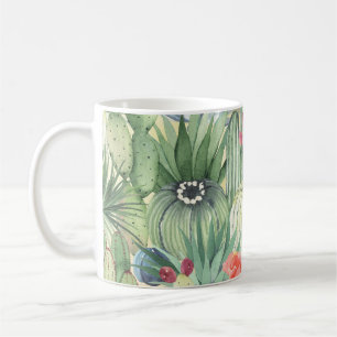 Caneca De Café Cactos, suculentes: impressão de aquarela floral.