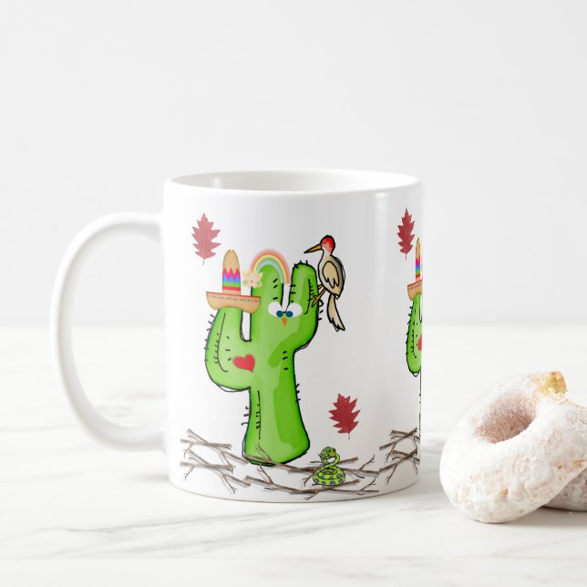 Caneca De Café Cactus Bird Nature (Com Donut)