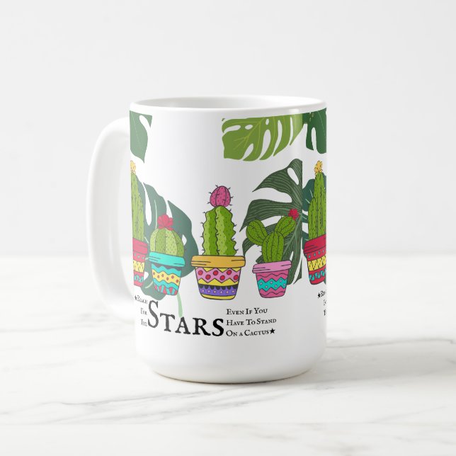 CANECA DE CAFÉ CACTUS COM COTAS E GRANDES FOLHAS (Frente Esquerda)