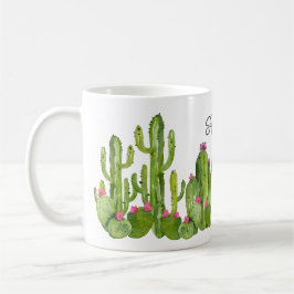 Caneca De Café Cactus Flói Texto Rosa Verde Deserto Mantendo-se D