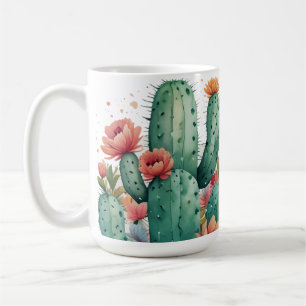 Caneca De Café Cactus Green Watercolor Plant