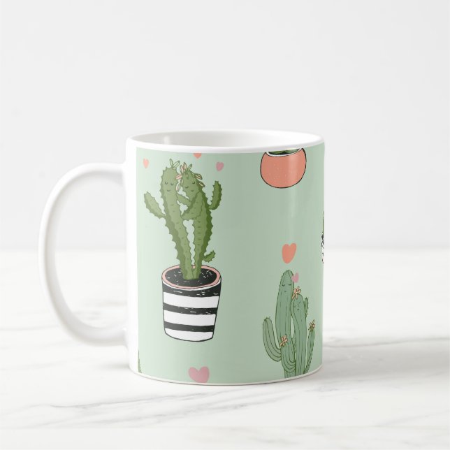 Caneca De Café Cactus Love: Um Bom Padrão De Cartoon. (Esquerda)