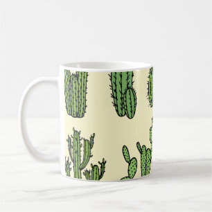 Caneca De Café Cactus Sketch: Elegância Floral Vintage.