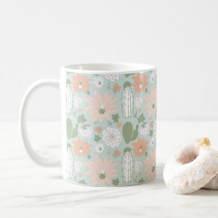 Caneca De Café Cactus Succulta Peach Floral Divertida