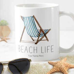 Caneca De Café Cadeira de Férias de Verão Náutico Citação Vida na