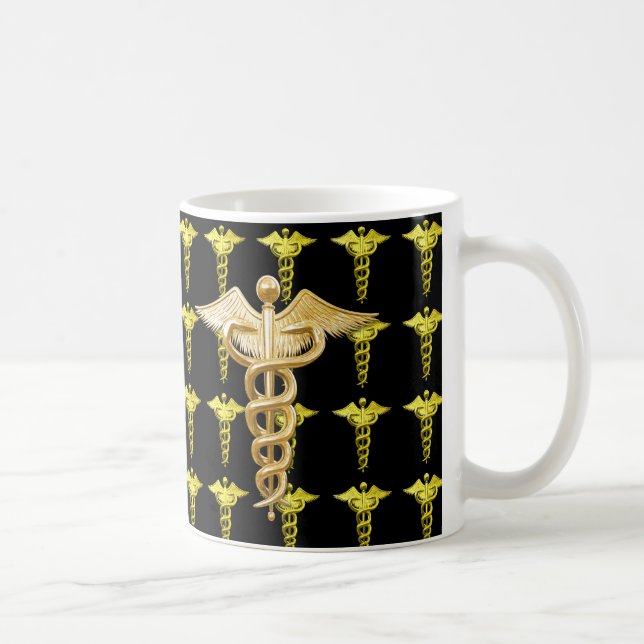 Caneca De Café Caduceus médico Dourado (Direita)