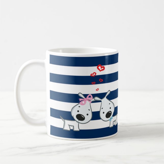 Caneca De Café Cães Adoráveis Apaixonados em Stripes Personalizad (Esquerda)