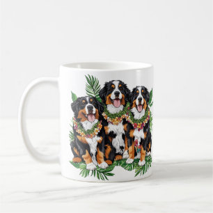 Caneca De Café Cães Berneses de Montanha Havaianos Flor Lei