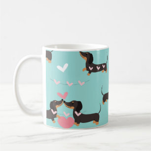 Caneca De Café Cães-dachshund apaixonados e corações, padrão perf