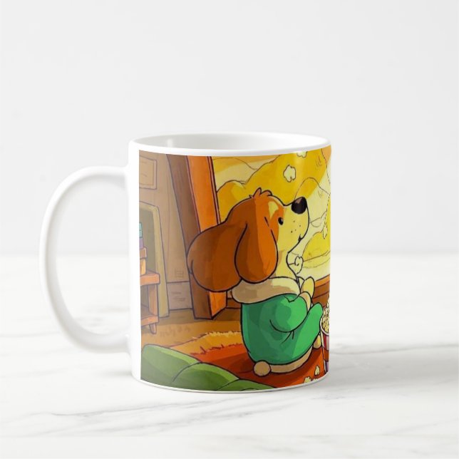 Caneca De Café Cães de desenho animado bonitos pipocas e filmes (Esquerda)