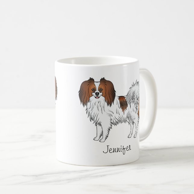 Caneca De Café Cães de desenho animado Phalène Sable Vermelho com (Frente Esquerda)