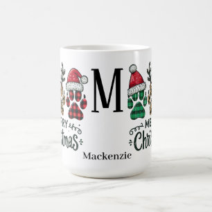 Caneca De Café Cães de Natal e Gatos com Monograma de Chapéus