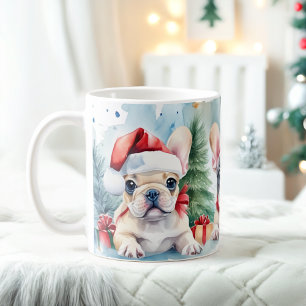 Caneca De Café Cães de Natal Festivos Franceses