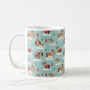 Caneca De Café Cães de Natal no Padrão Cozy Scarves