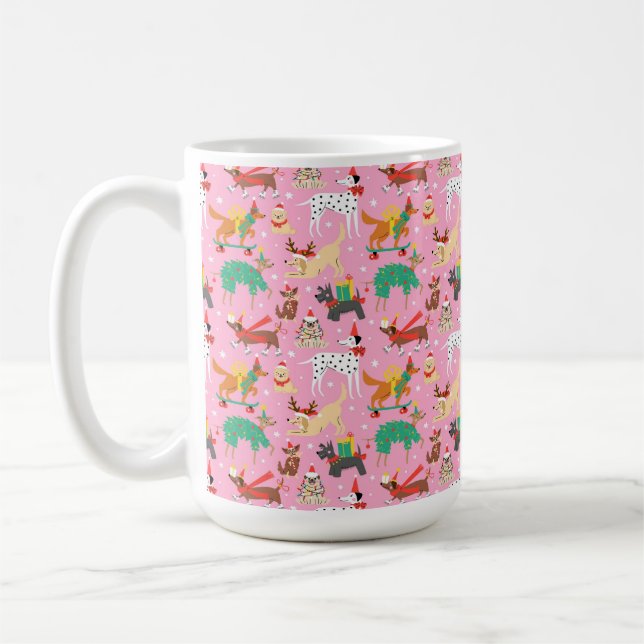 Caneca De Café Cães de Natal no Padrão de Descobertas de Férias (Esquerda)