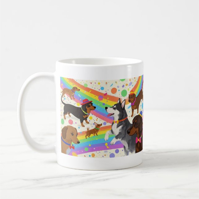 Caneca De Café Cães divertidos e bonitos com arco-íris (Esquerda)