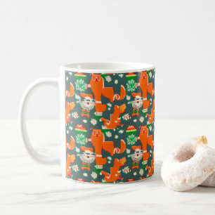 Caneca De Café Cães e Gatos Padrão de Natal Festivo