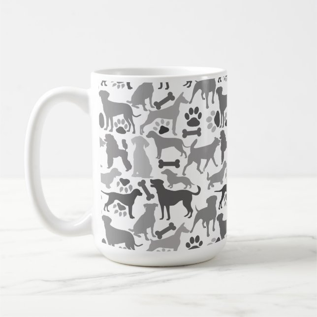 Caneca De Café Cães e patas 03.b Padrão branco BG (Esquerda)
