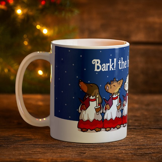 Caneca De Café Cães engraçados cantando carols de Natal Pug Pomer (Criador carregado)