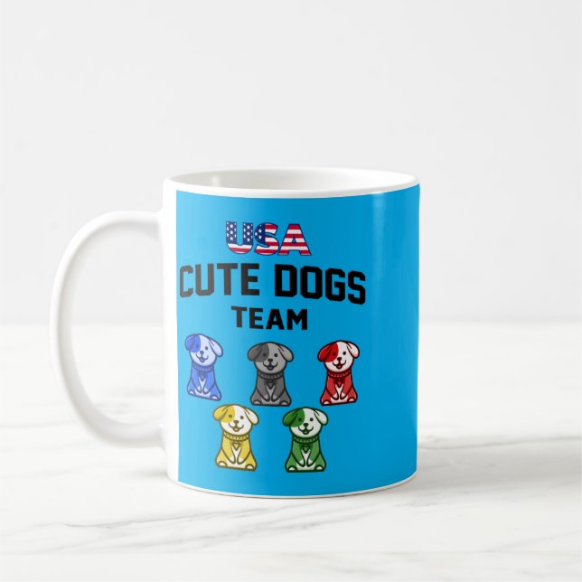 Caneca De Café Cães Engraçados Fofos EUA Equipe de Filhotes (Esquerda)