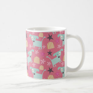 Caneca De Café Cães, Estrelas e Flores