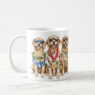 Caneca De Café Cães Golden Retriever havaianos com Flor Lei