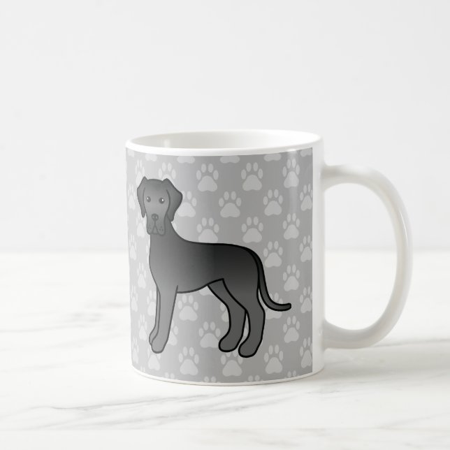 Caneca De Café Cães Great Dane de desenho animado preto em cinza (Direita)
