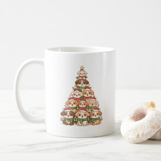 Caneca De Café Cães Kawaii Árvore de Natal – Cachorrinho Festivo